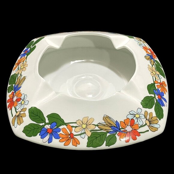 Vintage 1960s Schmidt Brazil Porcelain Cigar Ashtray - Groovy Floral Pattern - Picture 1 of 8